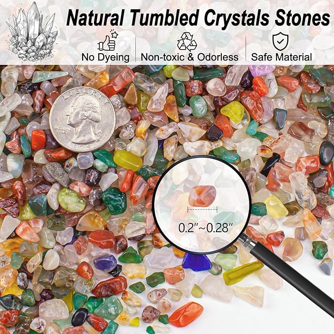 3 Lb Crystal Chips Bulk Tumbled Crushed Quartz Stones, 7 Chakra Crystal Quartz Rocks Healing Stones Pebbles for Vases Filler, Aquarium Gravel Rocks, Succulent Plants Decor
