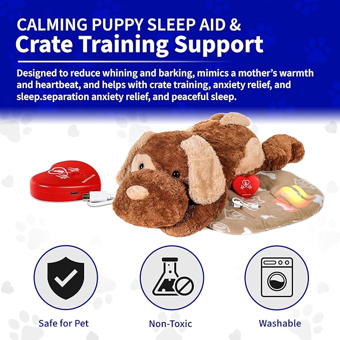 Pet Fit For Life Cuddle Pup Toy with Heartbeat & Heat Pack - USB Rechargeable Cuddly Dog Sleep Aid - Calming Comfort for Anxiety Relief - Safe, Huggable Pet Crate Training Aid - Extra Large