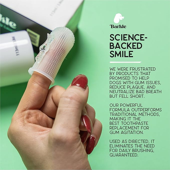 Barkle Vet Approved Dog Teeth Cleaning Toothpaste & Tooth Brushing Kit | Eliminate Plaque, Tartar & Bad Breath | Mint Dog Breath Freshener Gel | Puppy & Small Breed Safe | Free Finger Brush (60 Days)