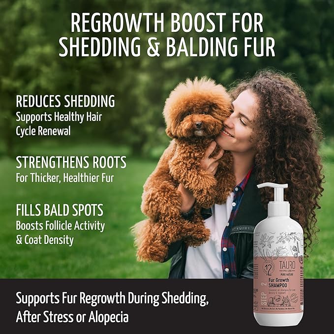 Tauro Pro Line Deshedding Dog Shampoo, Natural Pet Wash, Coat Regrowth Formula for Sensitive Skin & Shedding Control, Deodorizing for Smelly Dogs (Fur Growth - 13.5 Fl Oz)