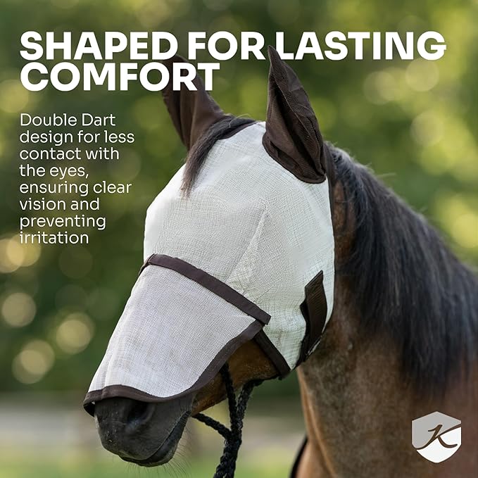 Kensington UV Fly Mask with Fleece Trim - Protective Mask with Dual Ear Opening & Forelock Freedom - Medium, Lavender Mint