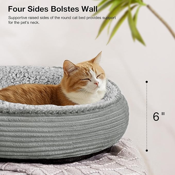 Love's cabin Round Donut Cat and Dog Cushion Bed, 20in Pet Bed for Cats or Small Dogs, Anti-Slip & Water-Resistant Bottom, Super Soft Durable Fabric Pet beds, Washable Luxury Bed Solid Grey Stripe