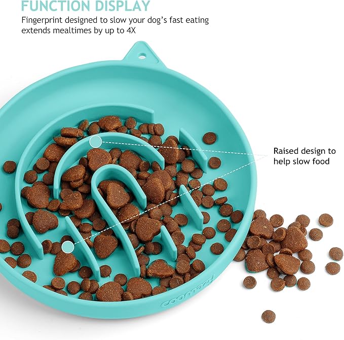 Coomazy Silicone Slow Feeder Dog Cat Bowls, Interactive Puzzle Toy for Pets Dry/Wet Food Training, Keeps Dogs Cats Busy, Prevents Puppy Kitty Overeating (Cyan, 1.4 Cup)