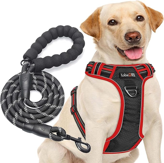 No Pull Dog Harness Adjustable Reflective Oxford Easy Control Medium Large Dog Harness with A Free Heavy Duty 5ft Dog Leash