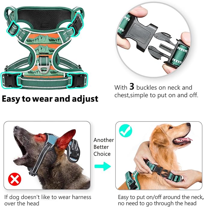 Timos No Pull Dog Harness,No Choke Front Clip Dog Reflective Harness,Adjustable Soft Padded Pet Vest with Easy Control Handle for X-Large Dogs,Wilderness,XL