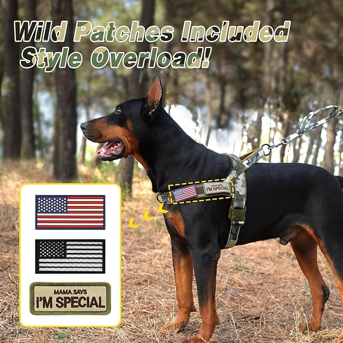 Forestpaw No Pull Dog Harness - Soft Flannel Padded Tactical Dog Vest Harness with Quick Release Buckle, Adjustable Reflective Pet Harness for Large Dogs Walking Training,Green Camouflage L
