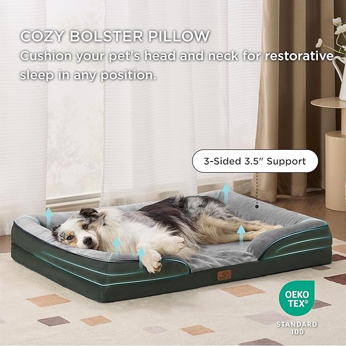 Bedsure XL Orthopedic Dog Bed for Extra Large Dogs - Waterproof XLarge Dog Cat Bed, Comfort Dogs Couch Sofa with Washable Removable Cover, Pet Bed with Nonskid Bottom, Boreal Canopy Green, 42"