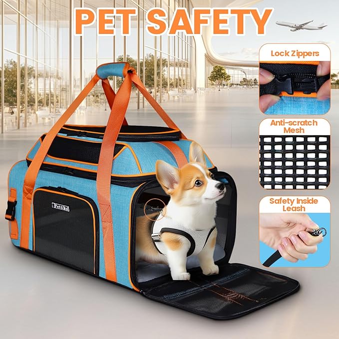 Petskd Top-Expandable Pet Carrier 19x13x9 Inches Southwest Allegiant Airlines Approved, Soft-Sided Carrier for Small Dog Under 12 lbs and Large Cat Under 15 lbs(Blue)