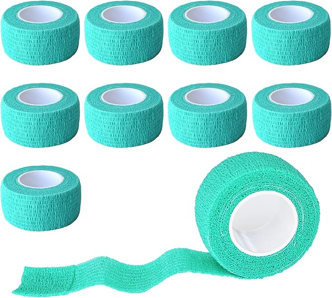 9 Pack 1" x 5 Yards Self Adhesive Bandage Wrap Self Stick Wrap for Ankle, Wrist, Finger, Sports, Breathable Cohesive Vet Tape for Pets (Middle Green)