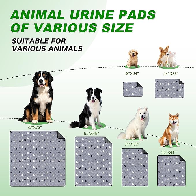 Washable Pee Pads, Puppy Pee Pad for Dogs, 2 Pack Absorbent Reusable Training Dog Pads Pet Puppy Pads, Non-Slip Potty Pads for Whelping, Playpen, Crate, Bed, Grey 24"x24"
