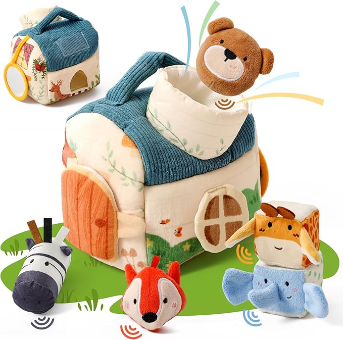 Youuys Baby Toys 6 -12 Months - Jungle Soft Stuffed Animal Set with Rattle, Crinkle Paper, Squeaker, Mirror - Toddlers Sensory Montessori Toy for 6 Month Old Babies, 1-3 Year Old Boy Girl Gifts
