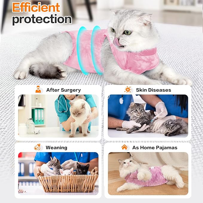 Cat Recovery Suit After Surgery, Cat Recovery Wear for Abdominal Wounds Cat Onesie Cone E-Collar Alternative,Pink M