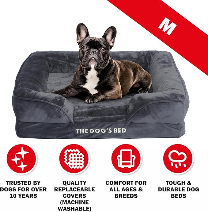 The Dog’s Bed, Orthopedic Standard Foam Waterproof Dog Bed with Standard Support, Medium Grey Plush, Waterproof, Supportive Dog Bed with Replaceable Covers, Veterinary Approved