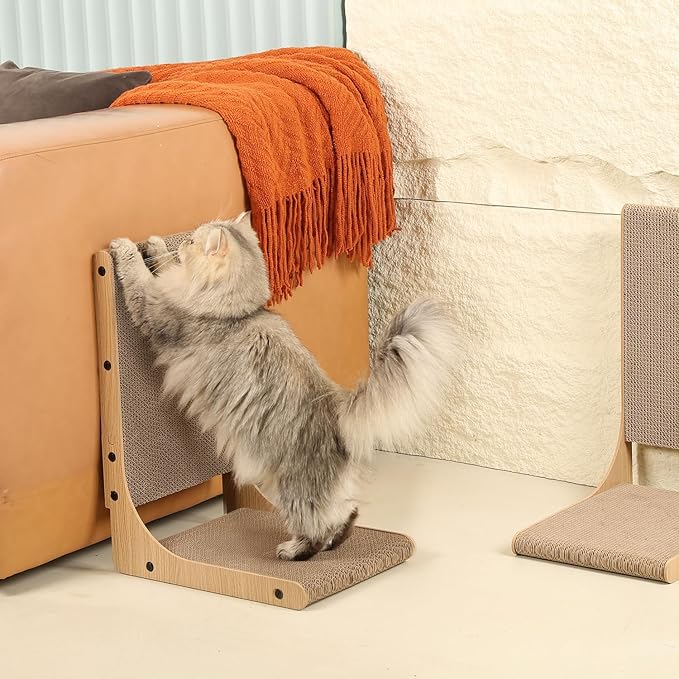 2-Pack Cat Scratching Board, 19.7'' Tall Cardboard L Shape Vertical Cat Scratchers for Indoor Cats, Cat Scratching Post for Wall and Couch, Medium