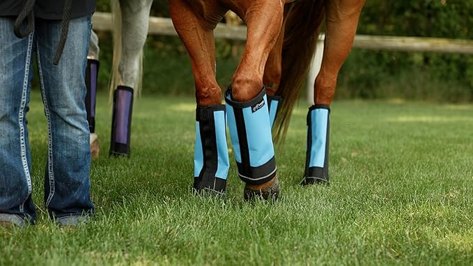 Warrior Fly Boots for Horses - Breathable Mesh Horse Boots for Fly Protection & Leg Comfort - Set of 4 (Knight Warrior, Red)