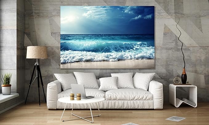 Nature Wall Art Prints - Ocean Forest Mountain Lake Canvas Landscapes - Small to Extra Large Living Room Bedroom Kitchen Bathroom Décor (Summer Ocean Beach, 20L" x 30W")