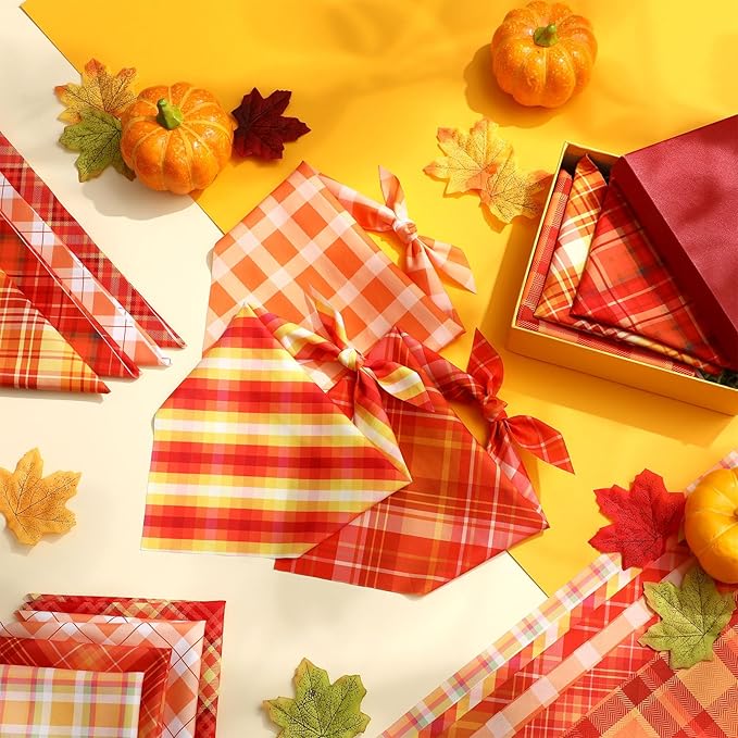 Weewooday 50 Pcs Fall Dog Bandanas Bulk Plaid Bandanas for Dogs Autumn Soft Doggie Bibs Adjustable Triangle Scarves for Small Medium Large Pet Costume(Plaid Pattern, 19.7 x 13.8 x 13.8 Inch)