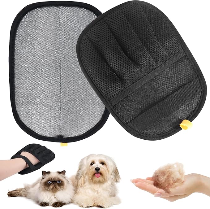 2-Pack Pet Hair Remover Gloves - Reusable Grooming Gloves for Dogs & Cats, Static Electricity Fur Removal Mitts for Furniture, Car, Clothing - Quick Dry Cleaning