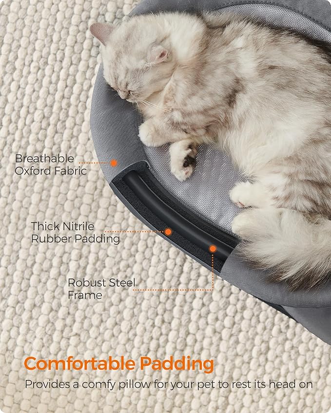 Feandrea 2-Tier Elevated Cat Hammock Bed, Breathable Furniture for Multi-Cat Households Indoor and Outdoor, with Removable Washable Mesh, Steel Frame, for Summer, Dove Gray UPCB012G01