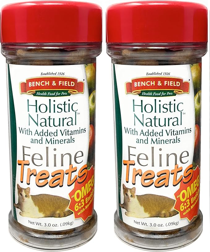 Bench & Field Holistic Natural Healthy Kitty Cat Treats | Crunchy Fish-Shaped Bites | Delicious Seafood Flavored Snack, 3-Ounce (Pack of 2 Bottles)