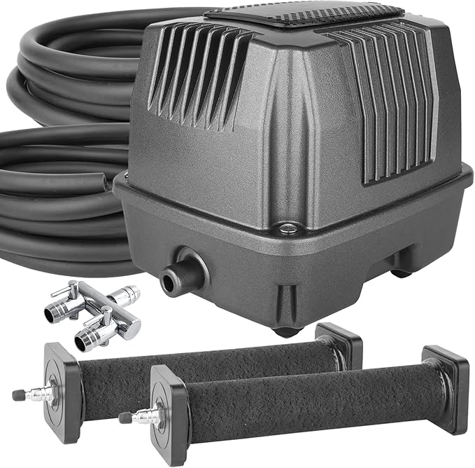 AquaMiracle All-in-One Koi Pond Aerator for Outdoor Ponds, Pond Air Pump Pond Aeration System with Self-Sinking Airline Flow Control Rubber Air Diffuser