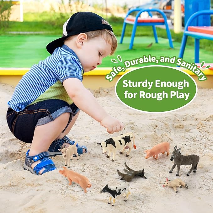 Farm Animal Toys, Realistic Farm Animal Figurines and Fence Playset, Includes Cow Pig Donkey Goat, Birthday Christmas Animal Gift Set for Kids Toddlers (Farm World)