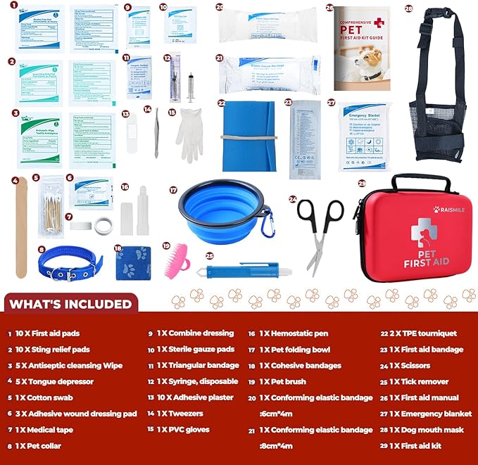 Dog First Aid Kit, Pet First Aid Supplies for Treat Dogs & Cats in an Emergency, Ideal for Use at Home, Outdoors, Traveling