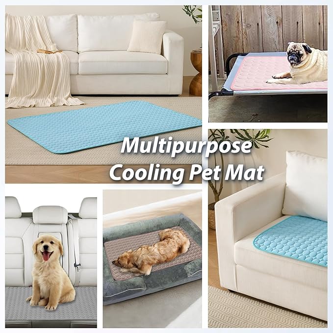 MICROCOSMOS Summer Cooling Mat & Sleeping Pad- Water Absorption Top, Materials Safe, Easy Carry, EZ Clean. Keep Cooling for Pets, Kids and Adults.(Dark Blue, 48" x24")
