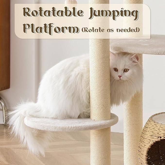 KAMABOKO Modern Cat Tree, 39" Tall Cat Trees for Indoor Cats, Cat Condo Natural Sisal with Scratching Posts, Hand-Woven Tower & Top Perch, Cat-Tree for Kittens Climb Play & Rest Black