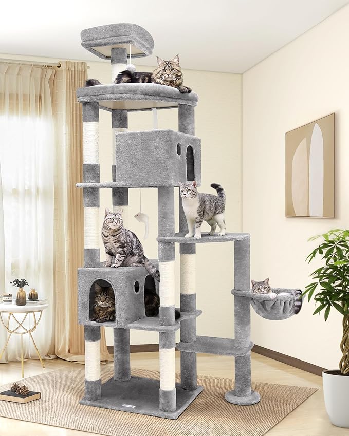 Globlazer Giant Cat Tree, 83 inch Cat Tree for Indoor Cats Large Adult, XXL Cat Tower with 9 Scratching Posts for 20lb+ Heavy Duty Large Adult Cats, F83, Light Grey