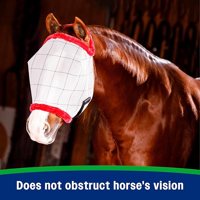 Farnam SuperMask II Fly Mask Without Ears for Larger Horses, Full Face Coverage and Eye Protection from Insect Pests, Structured Classic Styling Mesh with Plush Trim, XL Size