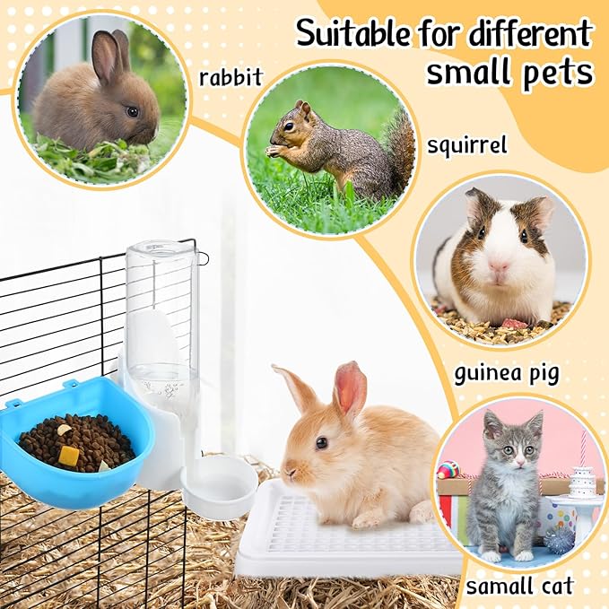 19 Pcs Rabbit Starter Kit Small Bunny Litter Box Animal Grooming Kit Water Bottle Bunny Toys Hay Feeder Bowl Blankets with Cleaning Set for Guinea Pig Rabbit Accessories (White)