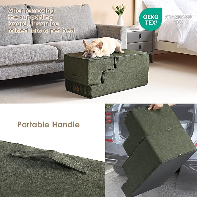 EHEYCIGA Dog Stairs for High Bed 22.5" H, 5-Step Dog Steps for Bed, Pet Steps for Small Dogs and Cats, Non-Slip Balanced Pet Ramp Indoor, Olive Green