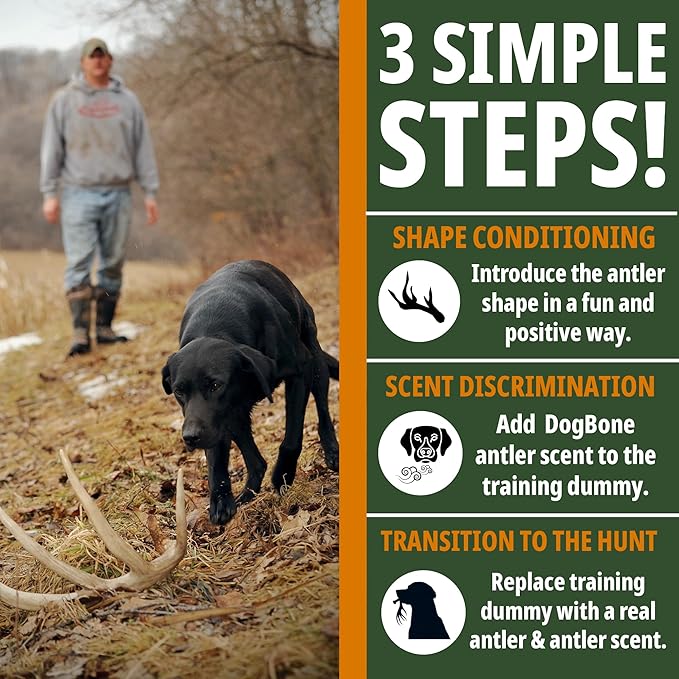 DogBone Shed Hunting Dog Training Kit – Train Your Puppy to Find Deer Antlers - Includes 2 oz Scent for Nosework & Flexible Floating Dummy for Retrieving - Perfect for Whitetail Hunters