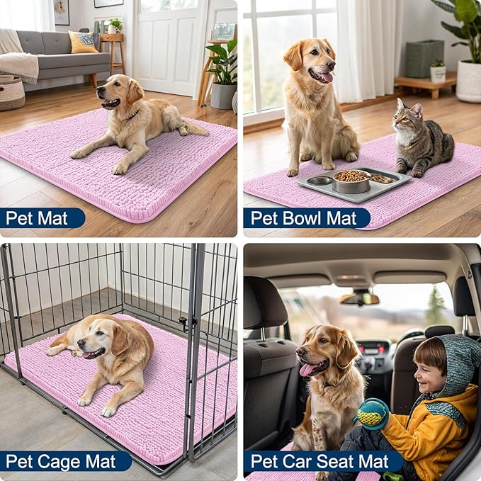 Smiry Dog Door Mat for Muddy Paws 24x16, Absorbs Moisture and Dirt Doormat, Non-Slip Washable Quick Dry Chenille Front Door Mat Indoor Entrance, Entryway Carpet for Inside Floor, Pink