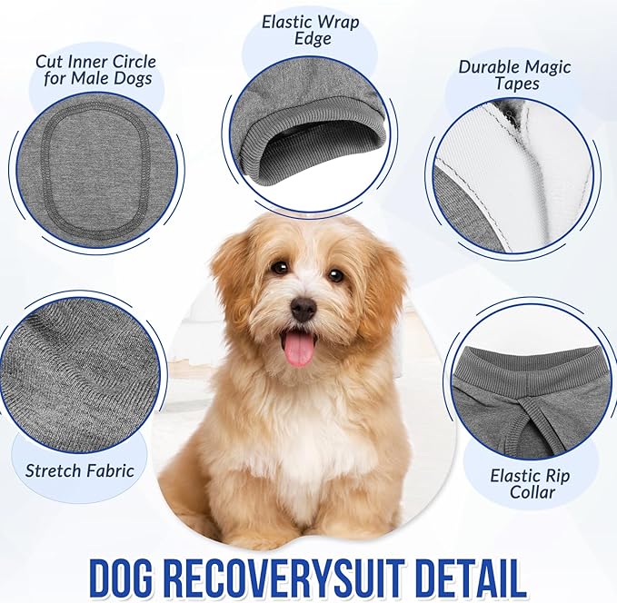 Lukovee Recovery Suit for Dogs, Onesie Surgery Recovery Suit for Female Male Dogs, Abdominal Wounds Cone E-Collar Alternative Prevent Licking Spay Recovery Suit (Grey,Medium)