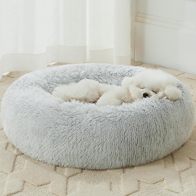 WNPETHOME Calming Dog Bed Cat Bed Donut, Faux Fur Pet Bed Self-Warming Donut Cuddler, Comfortable Round Plush Dog Beds