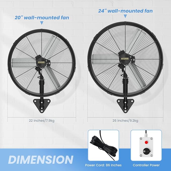 24'' Outdoor Wall Mount Fan, 4 Speed Oscillating Wall Fan with All Sealed Brushless DC Motor, Heavy Duty Industrial Fans, Waterproof Fans for Patios, House, Garage, Commercial, Warehouse, Factory