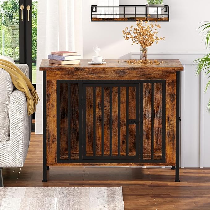 EasyCom 31.5" Small Dog Crate Furniture, Chew-Resistant Dog Crates for Small and Medium Dogs, Dog Kennel Furniture Indoor with 2 Doors and 3.94" Raised Feet, as TV Stand, End Table, Crate Table