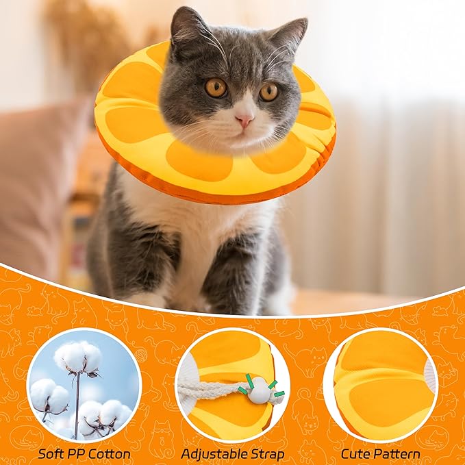 Cat Cone Collar Soft, Adjustable Cat Recovery Collars for Small Medium Large Cats, Cute Donut E Collar After Surgery, Anti-Lick Wound Healing Elizabethan Collar for Kittens(Orange, Large)