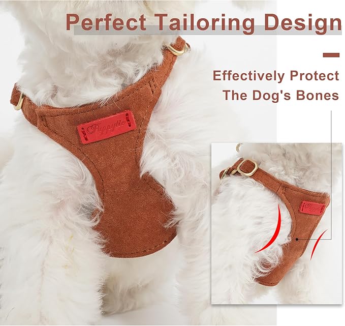 Puppytie No Pull XXS Puppy Harness with Multifunction Dog Leash,Soft Adjustable No Choke Escape Proof Pet Harness Vest,Brown Caramel,XXS