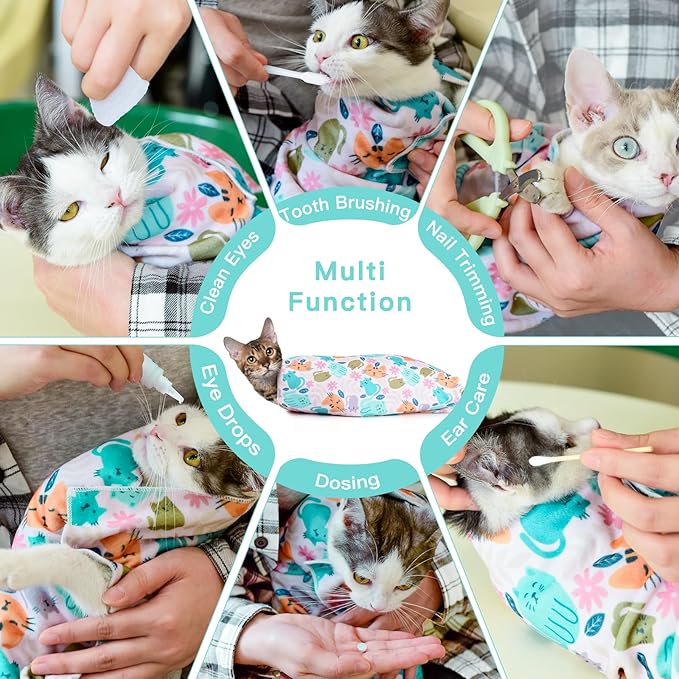 33.5" Cat Wrap for Grooming, Maximum, Self-Adherent Soft Cat Blanket for Nail Clipping, Anti-Scratch-Escape Calming Wrap, Cats Burrito Swaddle for 6-18 lbs (Green Kitten, XX Large)