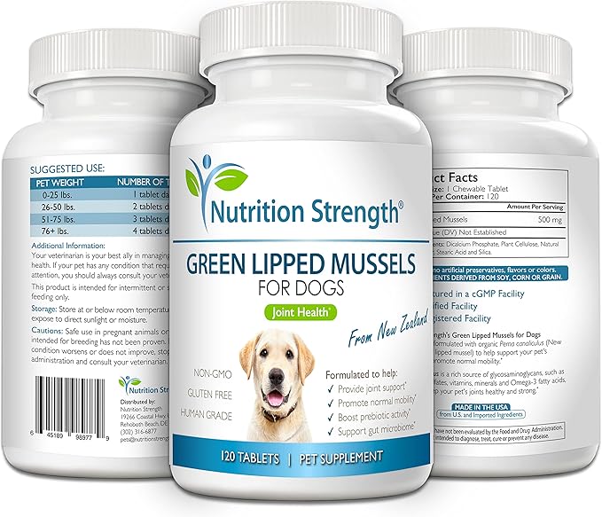 Green Lipped Mussels for Dogs for Joint Support & Inflammatory Relief, Promote Normal Mobility & Flexibility, Boost Prebiotic Activity, Support Gut Microbiome, 120 Chewable Tablets