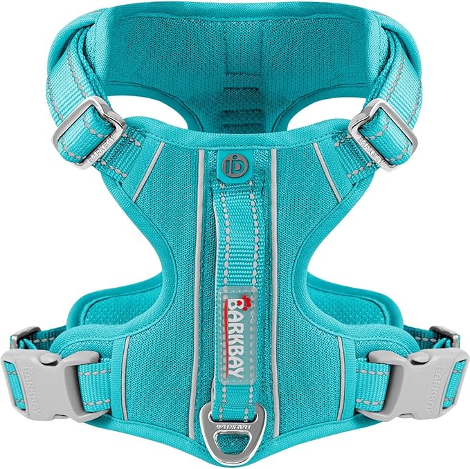 BARKBAY Dog Harness No Pull with ID Tag Pocket - Heavy Duty, Reflective, Easy Control for Large Dogs(Ocean Blue,M)