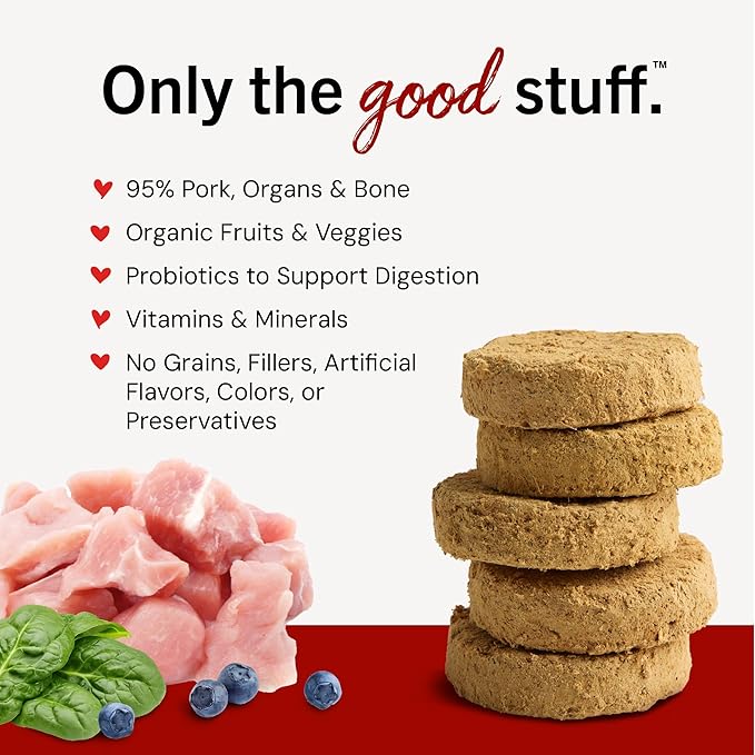 Stella & Chewy's Freeze-Dried Raw Dinner Patties - Purely Pork Recipe - High Protein Grain-Free Puppy & Dog Food - Perfect For Picky Eaters - 14 oz