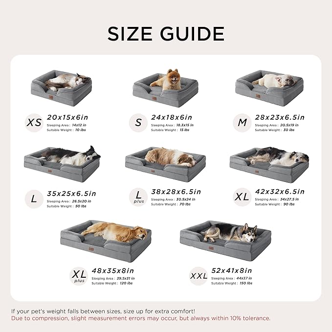 Bedsure XL Plus Orthopedic Dog Bed for Extra Large Dogs - Washable XLarge Dog Cat Bed Waterproof, Comfort Dogs Couch Sofa with Washable Removable Cover, Pet Bed with Nonskid Bottom, Grey, 48"