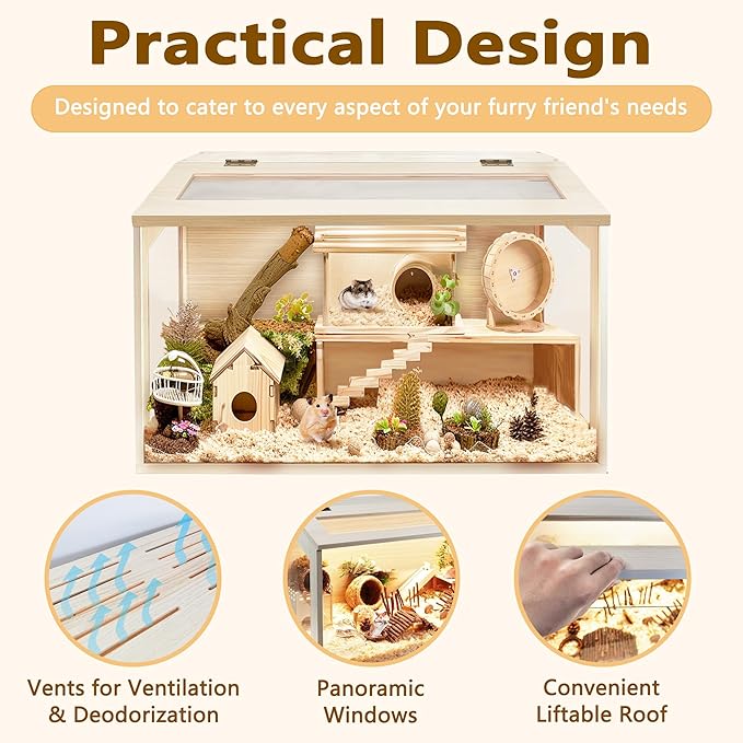 Prolee Hamster Cage Chew Proof, Mice and Rat Habitat Openable Top with Acrylic Sheets, Hamster Habitat Solid Built (24”L x 16" W x 16" H)