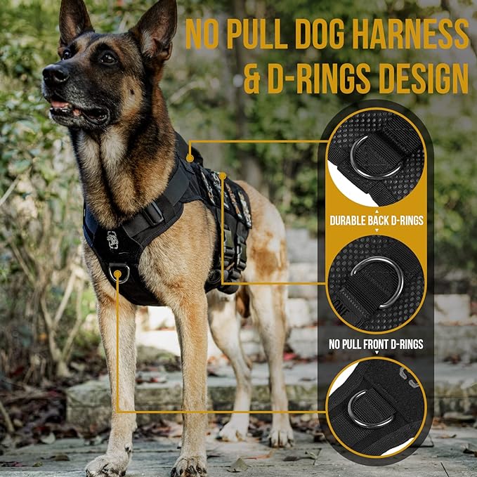 OneTigris No Pull Tactical Dog Harness for Medium Dog, Aire Mesh Dog Vest Harness, Breathable Military Dogs Molle Vests with Handles, Service Dogs Vest for Walking Hiking Training (M, Black)
