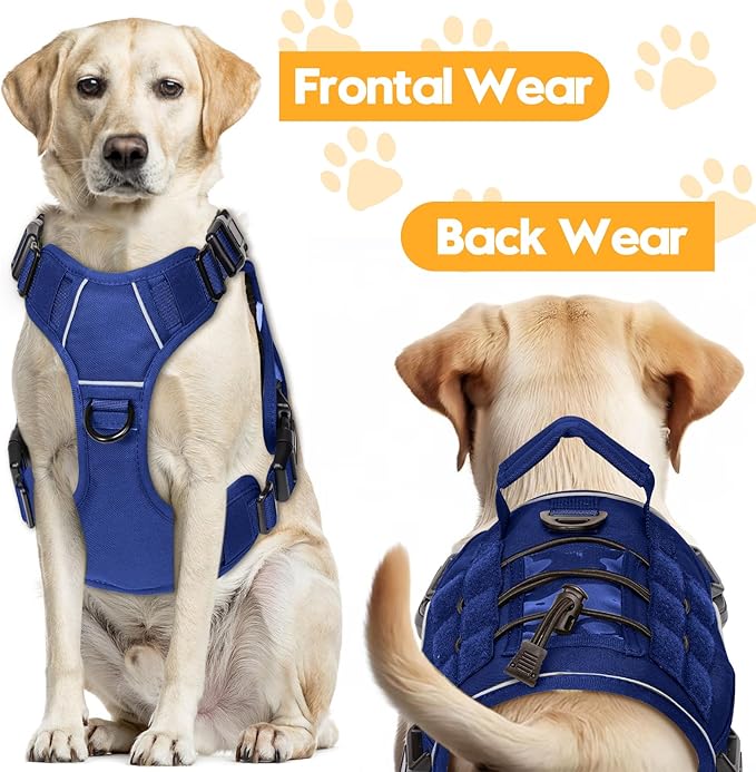 Heavy-Duty Tactical Dog Harness for Large Dogs, No Pull Adjustable Reflective Pet Vest with Molle System, K9 Military-Grade Control for Service Training, Outdoor & 10+ Breeds, Dazzling Blue, Medium