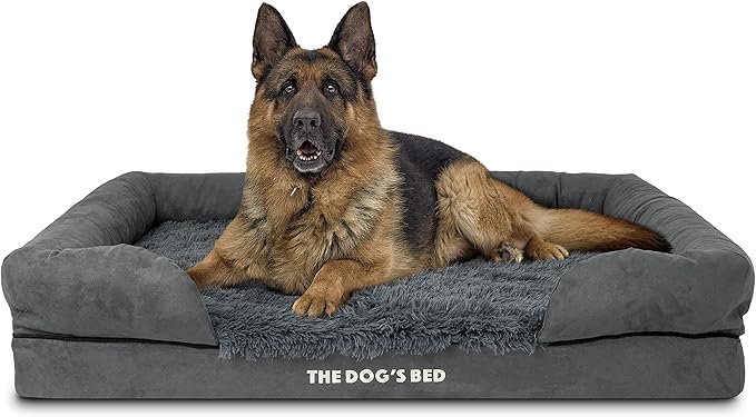 The Dog’s Bed, XL Grey Fur 43.5x34,Memory Foam, Pain Relief: Arthritis, Hip & Elbow Dysplasia, Post Surgery, Lameness, Supportive, Calming, Waterproof Washable Cover, Veterinary Approved